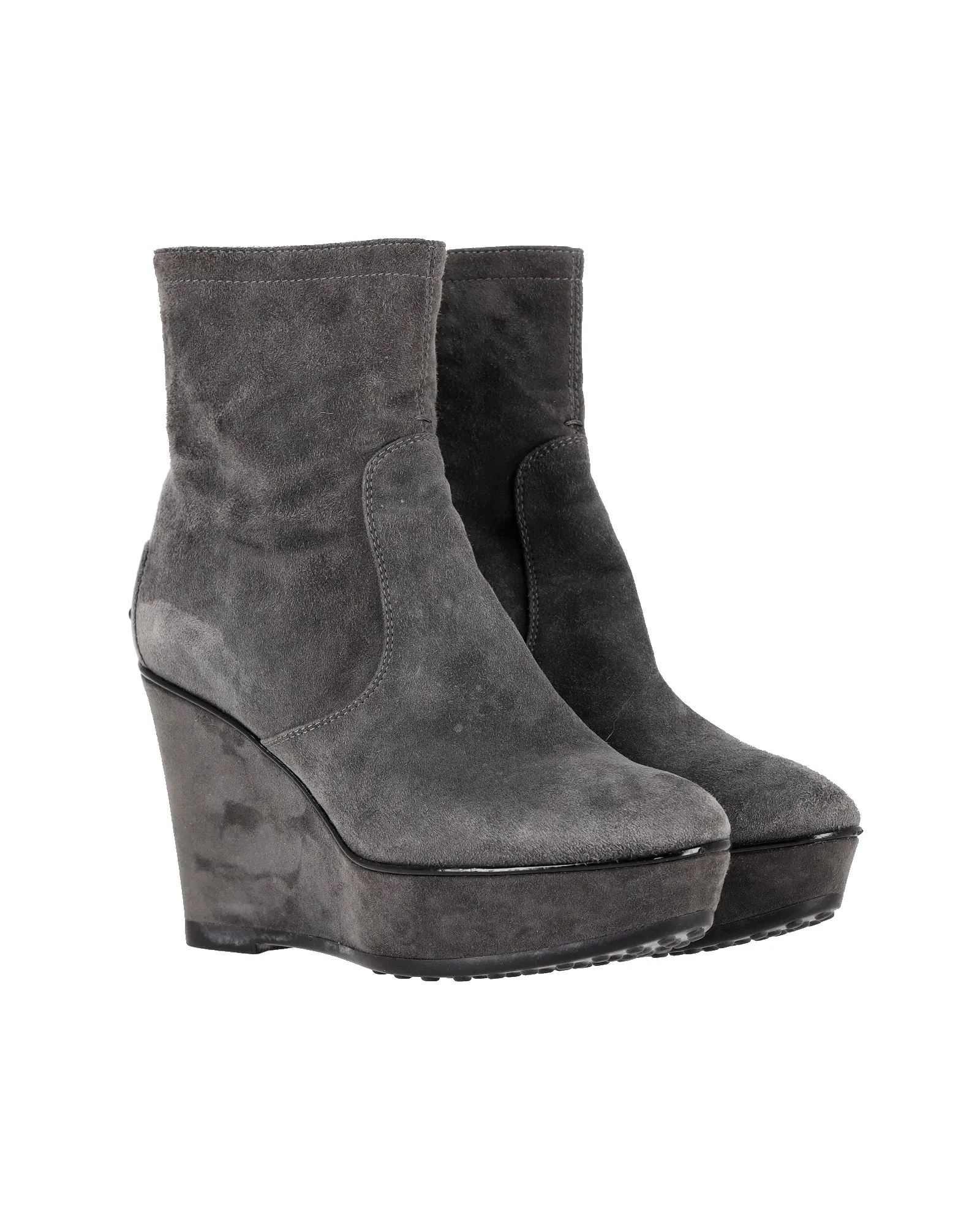 Tod's Wedge Ankle Boots in Grey Suede