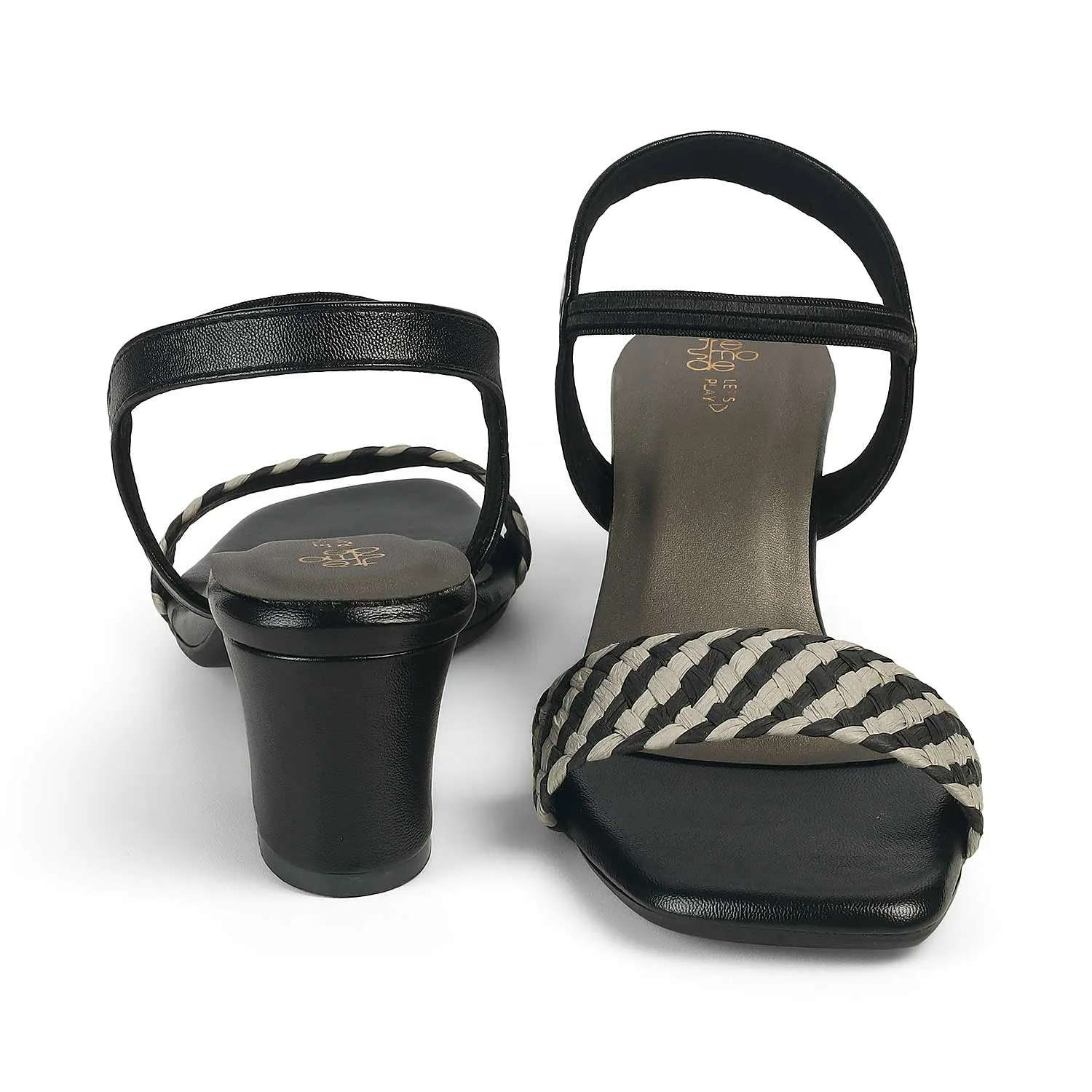 Tresmode Cescross Black Women's Dress Block Heel Sandals