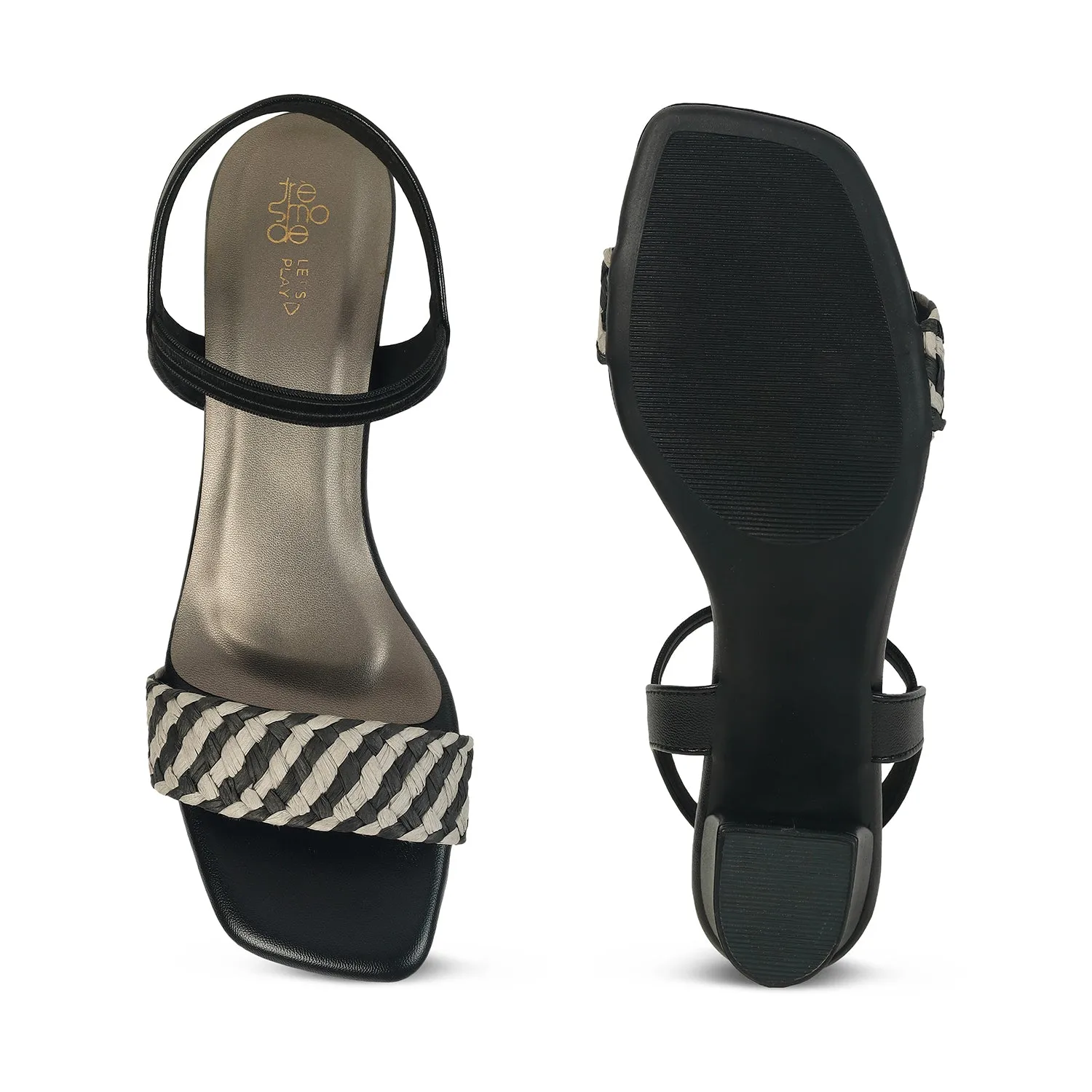 Tresmode Cescross Black Women's Dress Block Heel Sandals