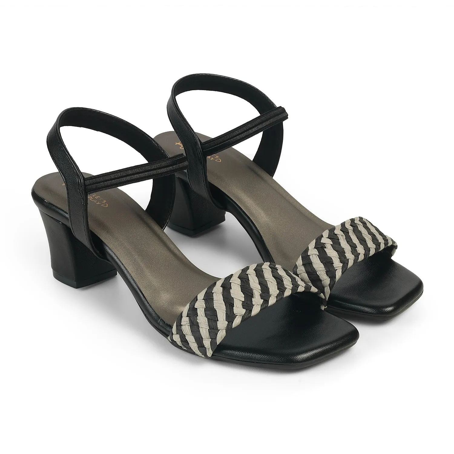 Tresmode Cescross Black Women's Dress Block Heel Sandals