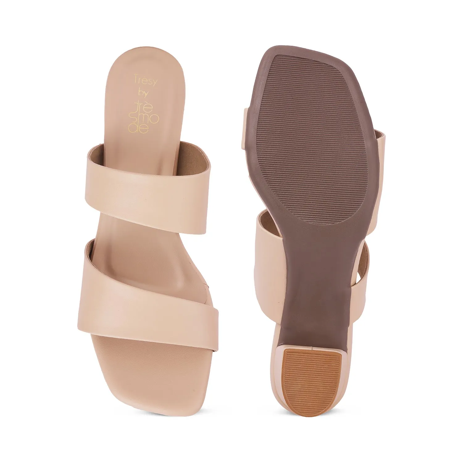 Tresmode Satania TMS-2 Beige Women's Dress Block Heel Sandals