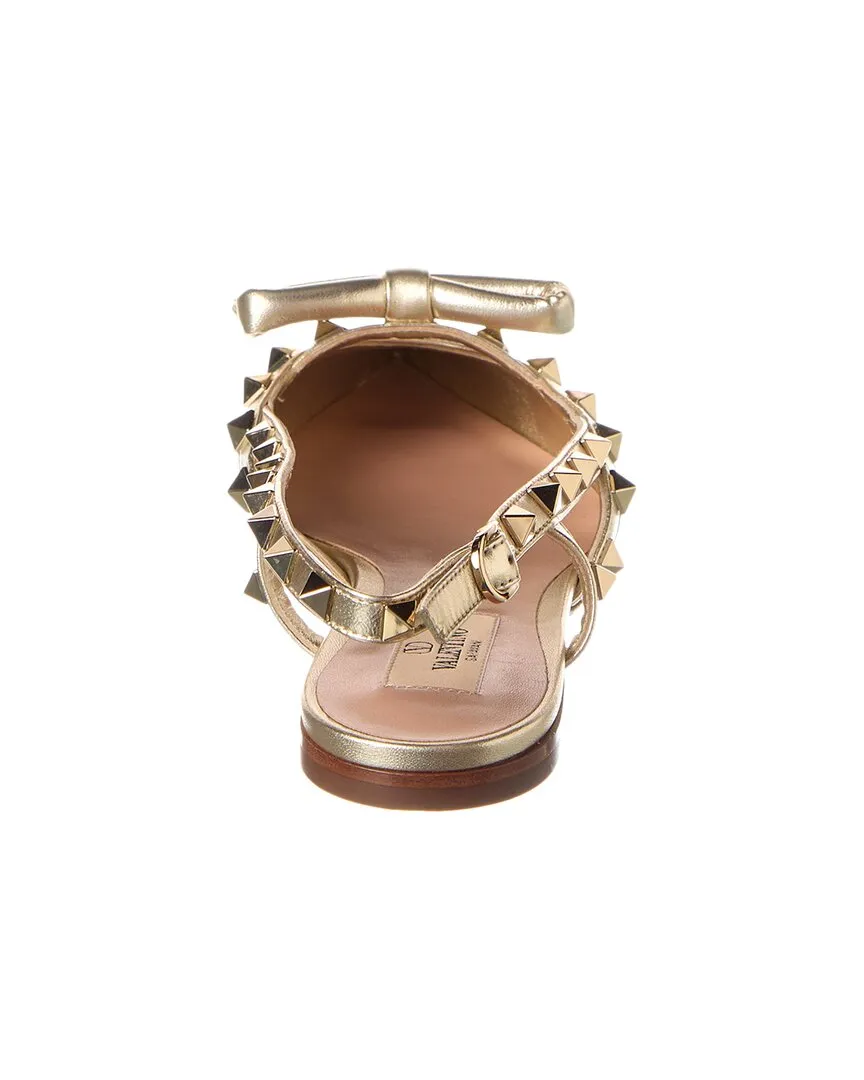 Valentino Rockstud Bow Leather Slingback Ballerina Flat