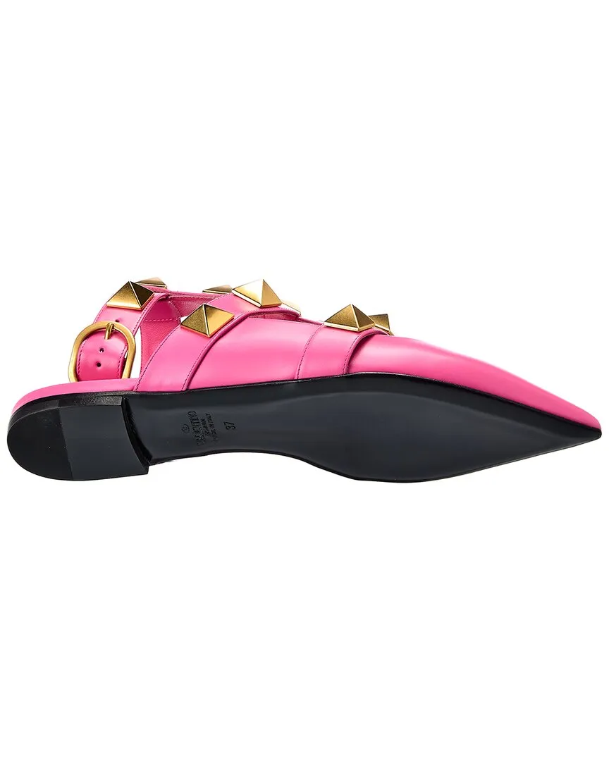 Valentino Roman Stud Leather Ankle Strap Flat