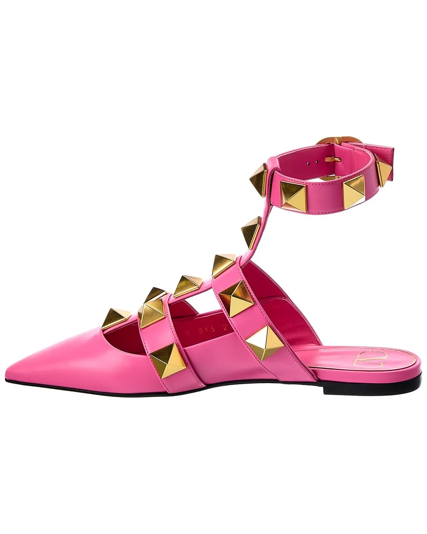 Valentino Roman Stud Leather Ankle Strap Flat