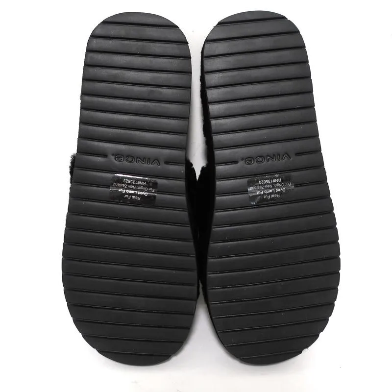 Vince Kalina Shearling Slipper Slide Sandals Black Size 9.5 NEW