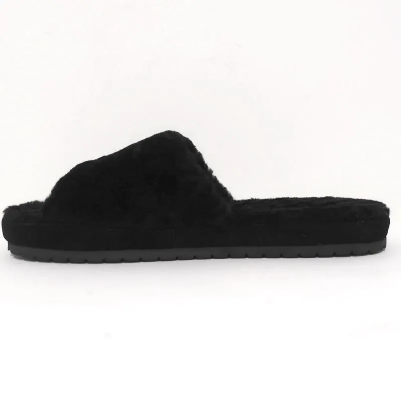 Vince Kalina Shearling Slipper Slide Sandals Black Size 9.5 NEW