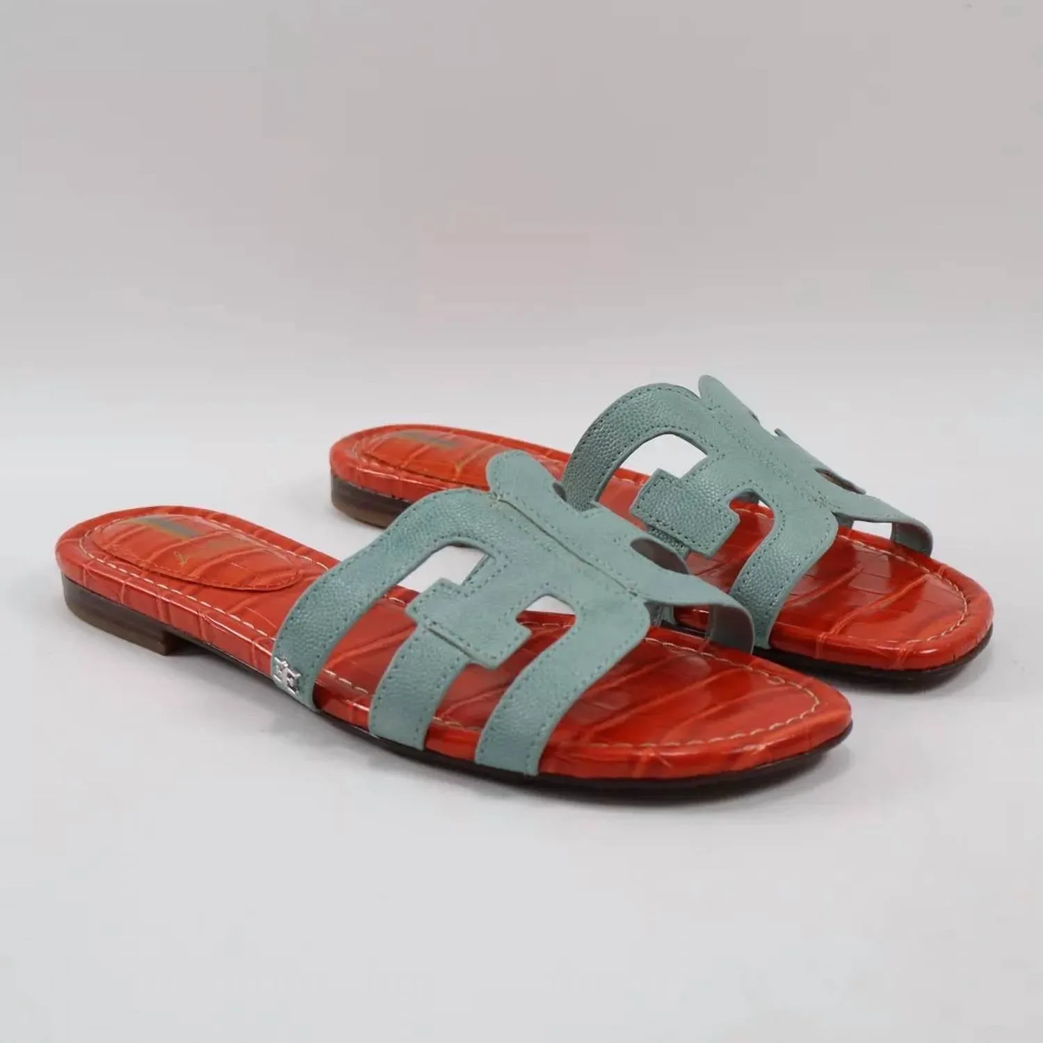 Women's Bay Lizard Print Flat Sandals In Blue Lizard Print