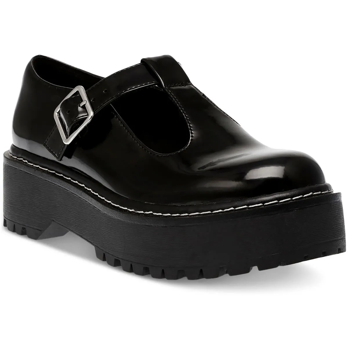 Womens Faux Leather Buckle Mary Janes