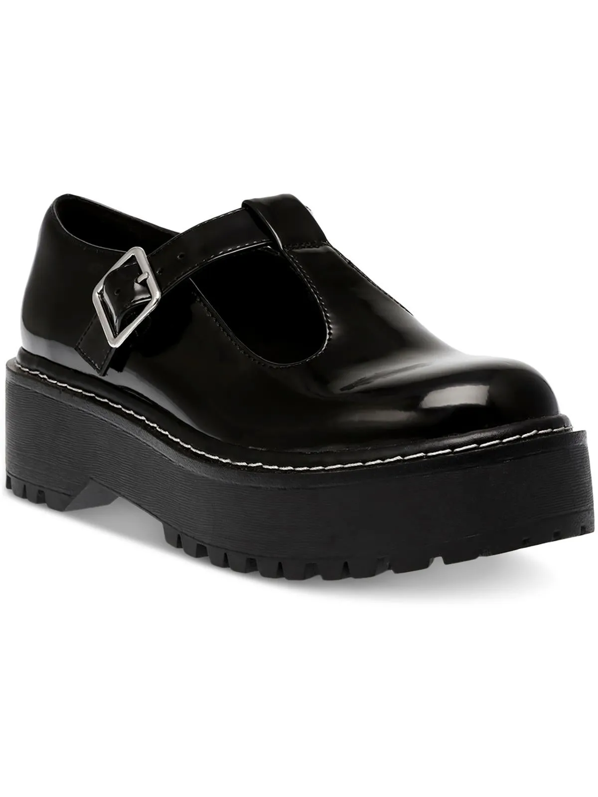 Womens Faux Leather Buckle Mary Janes