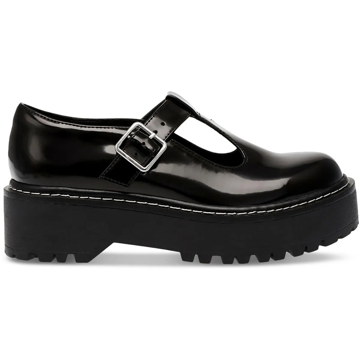 Womens Faux Leather Buckle Mary Janes