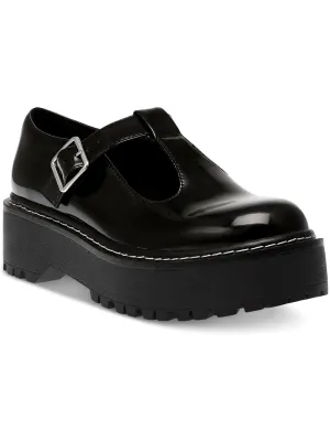 Womens Faux Leather Buckle Mary Janes