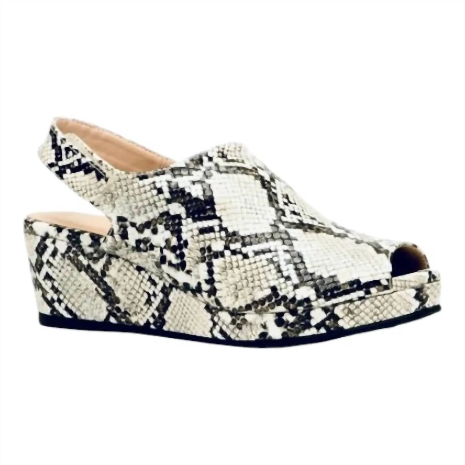 Women's Peep Wedge Sandals In White Snake